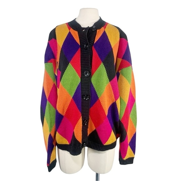 Vintage Express Colorblock Y2k 90s Knit Cardigan Size Large - Picture 1 of 10